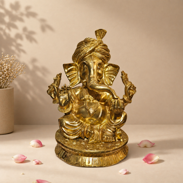 Brass Pagadi Ganesha Statue – Turban Ganesh Idol for Pooja & Decor