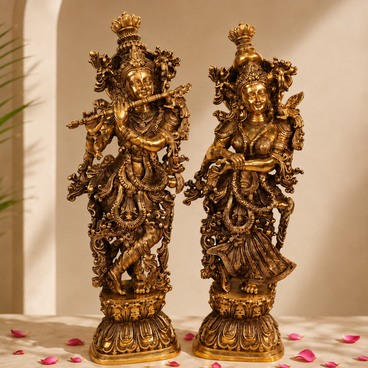 Brass Radha Krishna Idol – Solid Brass Statue for Pooja Room
