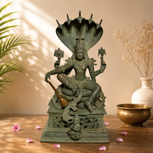 Hand-Carved Lord Vishnu with Antique Finish