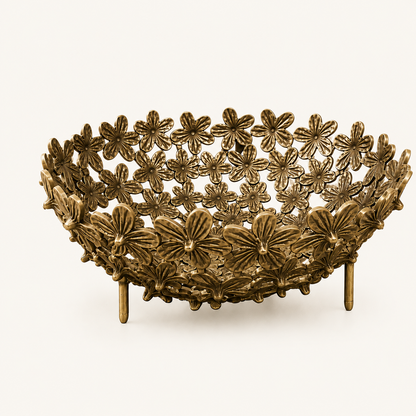 Handcrafted Brass Floral Decorative Fruit Bowl – Elegant Table Centrepiece