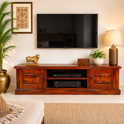 Solid Sheesham Wood TV Entertainment Unit for Living Room – Natural Finish