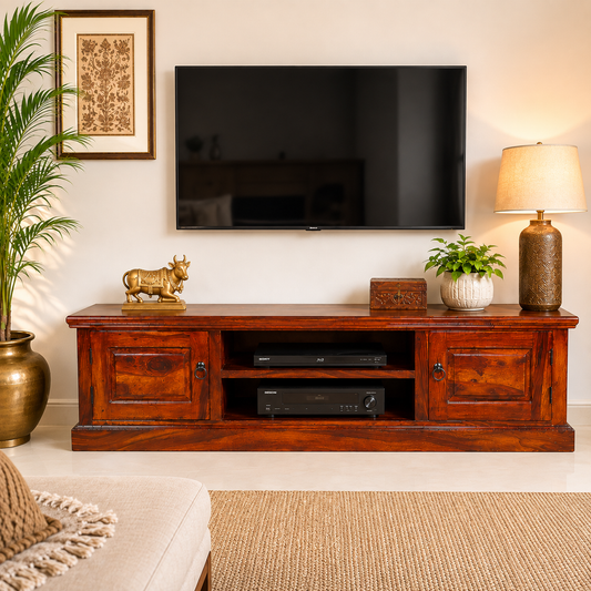 Solid Sheesham Wood TV Entertainment Unit for Living Room – Natural Finish