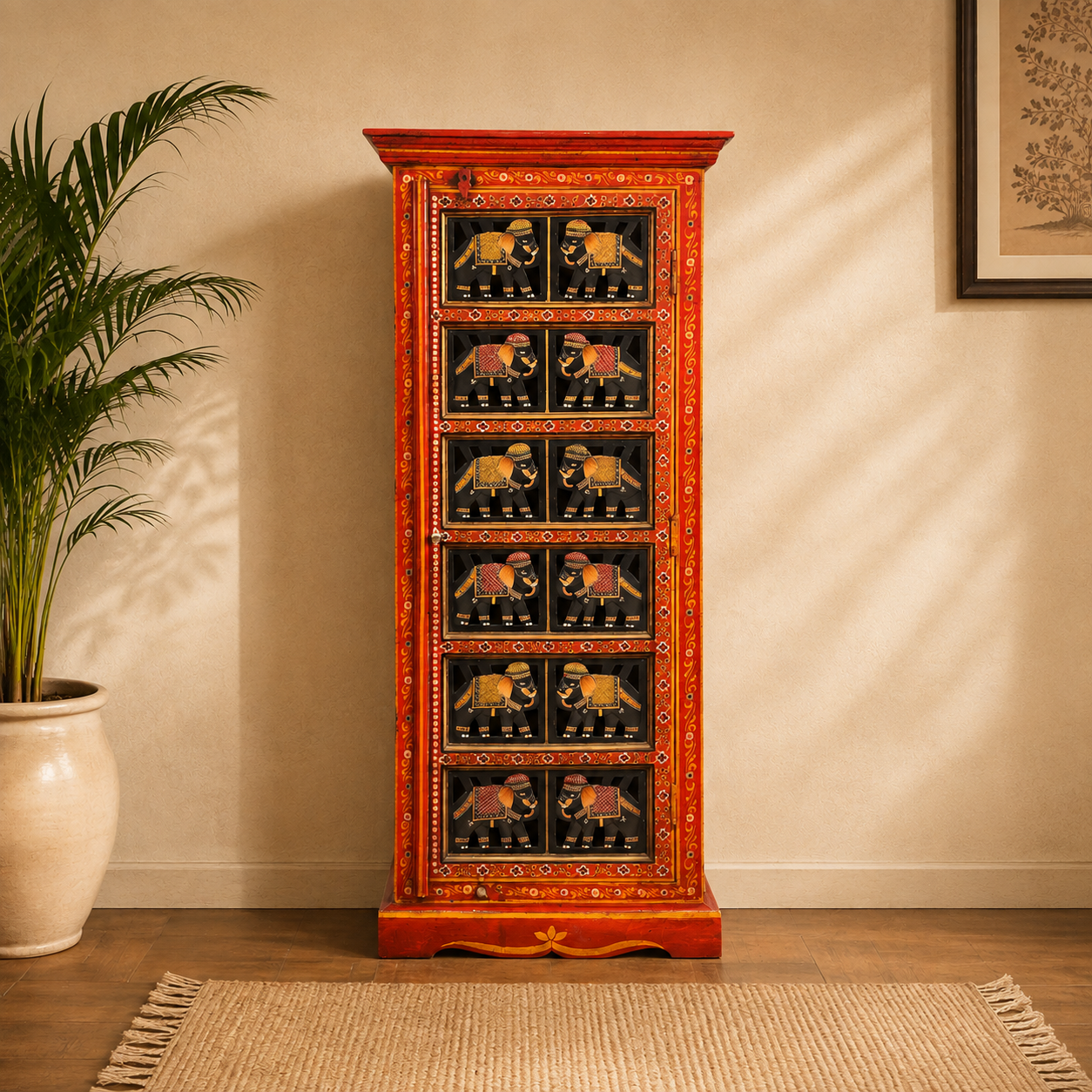 Hand-Painted Solid Mango Wood Cabinet – Artisan Storage