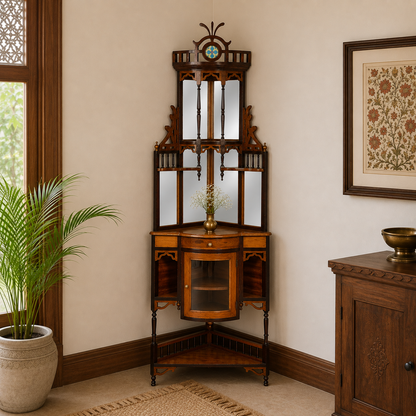 Teak Wood Dressing Table with Mirrors & Storage