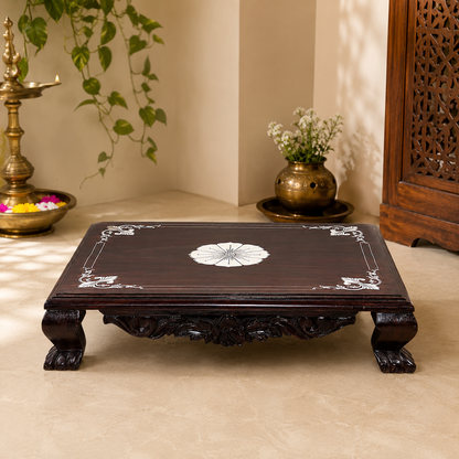 Hand-Carved Rosewood Chowki – Traditional Pooja Platform