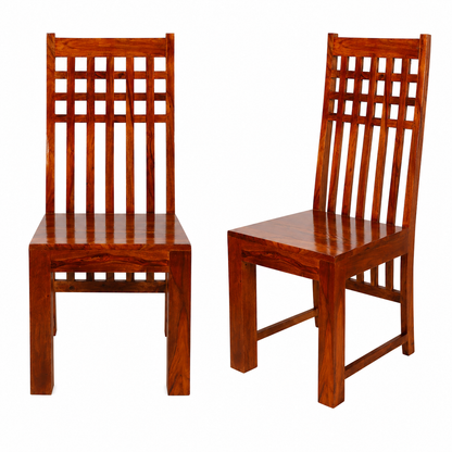 Solid Sheesham Wood Dining Table Set with Bench & Lattice Back Chairs – 6 Seater