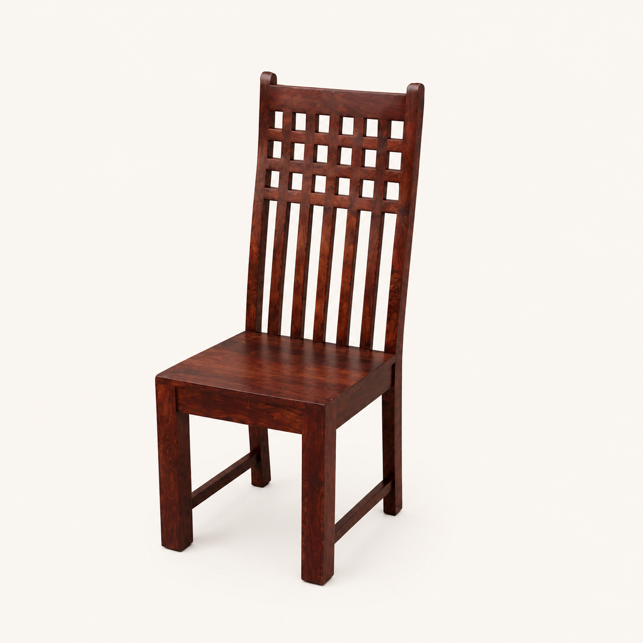 Solid Sheesham Wood Dining Table Set with High-Back Lattice Chairs – 6 Seater