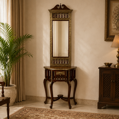 Mango Wood Dressing Table with Mirror & Small Storage – Walnut Finish