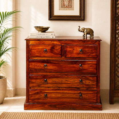 Solid Sheesham Wood Chest of Drawers for Bedroom – Compact Storage
