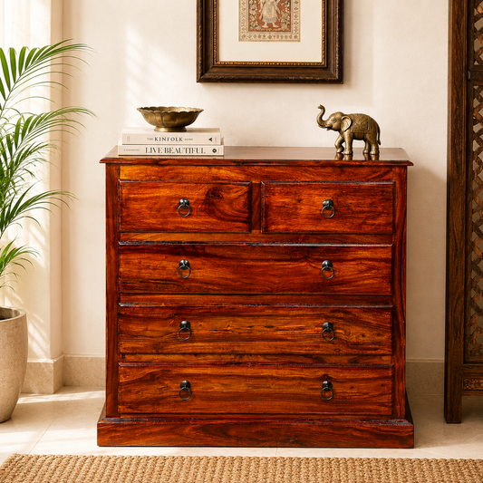 Solid Sheesham Wood Chest of Drawers for Bedroom – Compact Storage