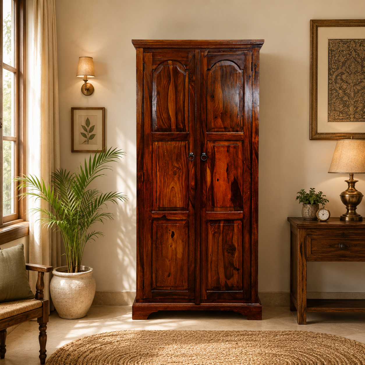 Solid Sheesham Wood Wardrobe / Wooden Almirah for Bedroom