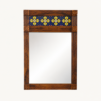 Solid Sheesham Wood Mirror with Tile-Work Frame