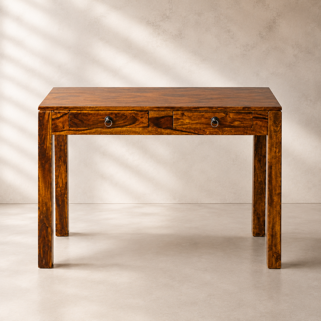 Solid Sheesham Wood Writing Table with 2 Storage Drawers