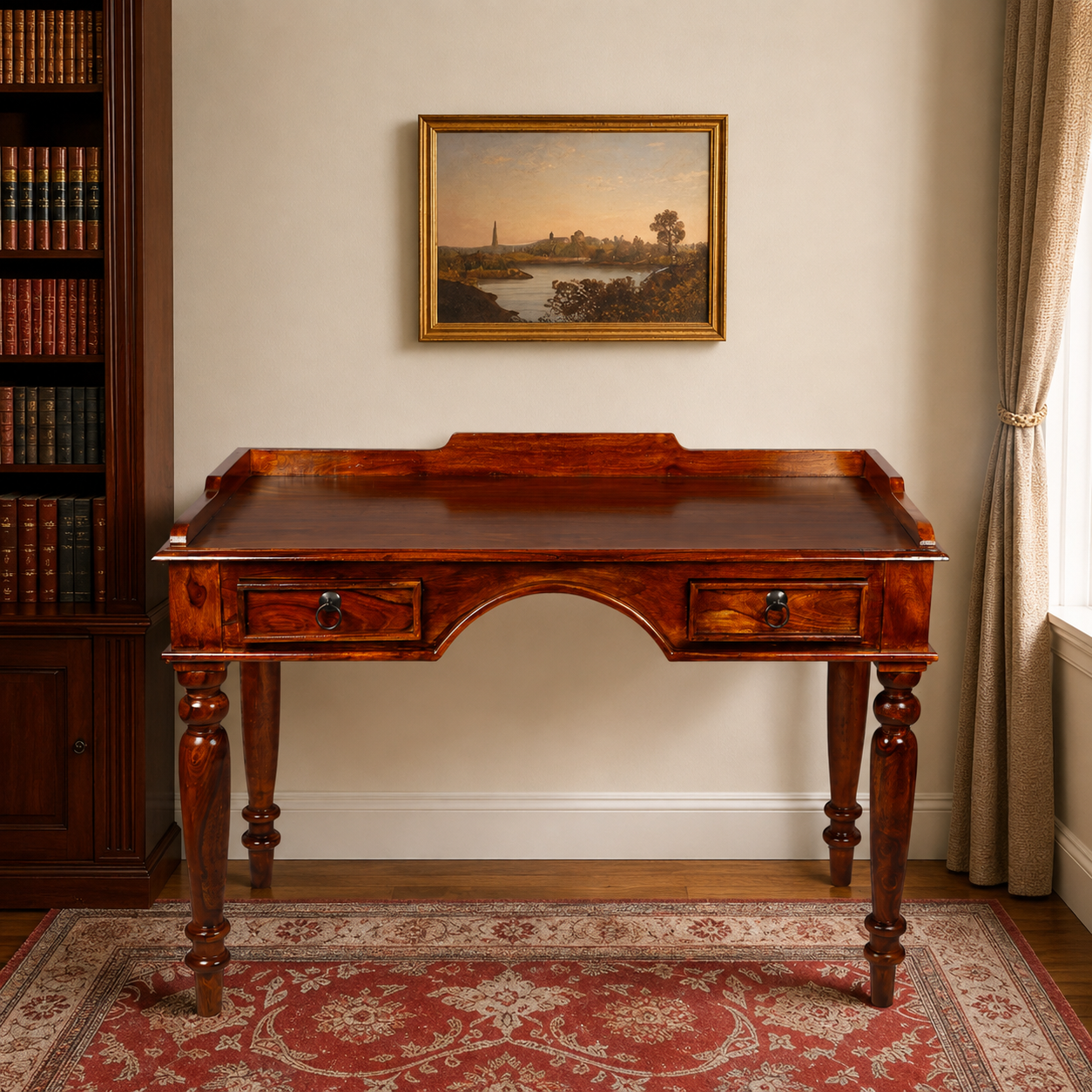 Solid Sheesham Wood Writing Table with 2 Storage Drawers – Honey Finish
