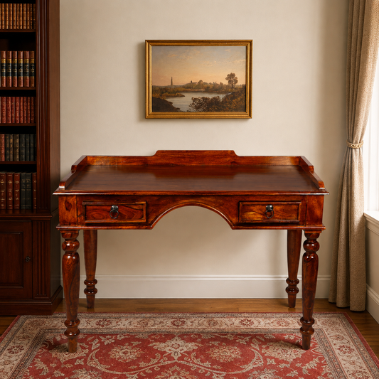 Solid Sheesham Wood Writing Table with 2 Storage Drawers – Honey Finish