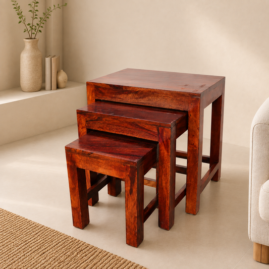 Nesting Stool Set of 3 – Solid Sheesham Wood