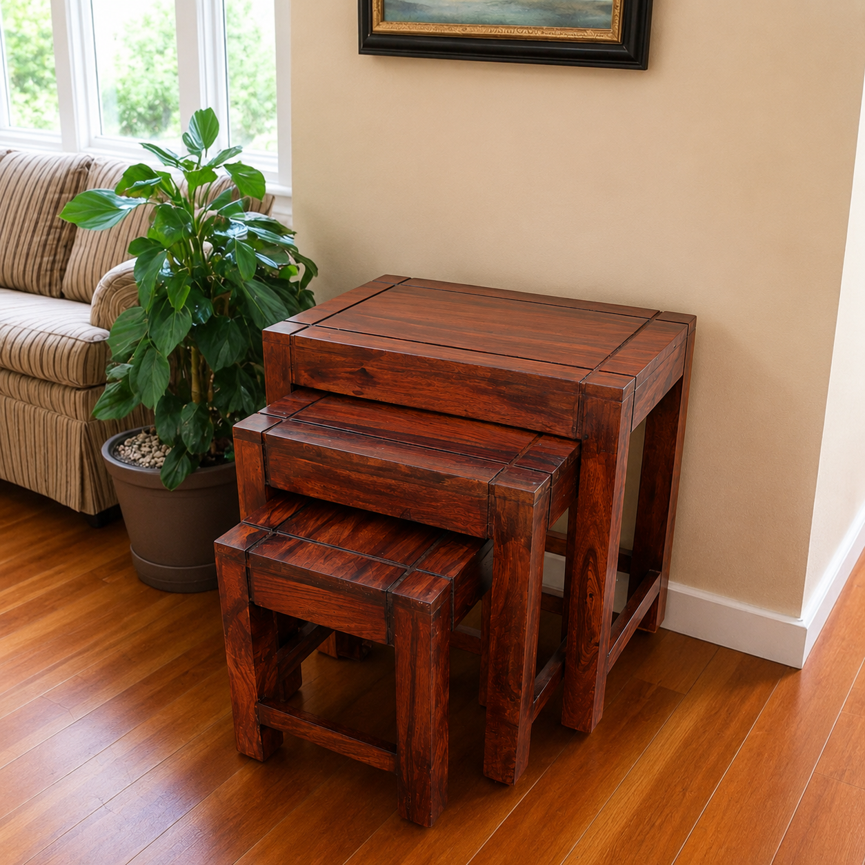 Nesting Stool Set of 3 – Premium Solid Wood with Groove Design