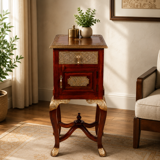 Embossed Antique Brass-Work Side Table / Stool