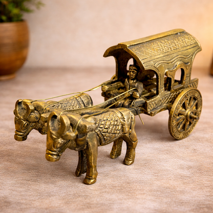 Handcrafted Pure Brass Bullock Cart Figurine – Traditional Indian Village Decor | Thar Arts & Furniture