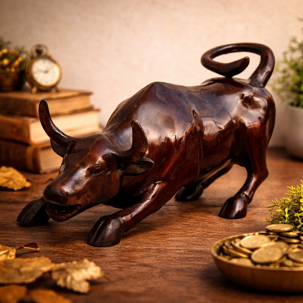 Handcrafted Bronze Bull Figurine – Symbol of Strength & Prosperity | Thar Arts & Furniture
