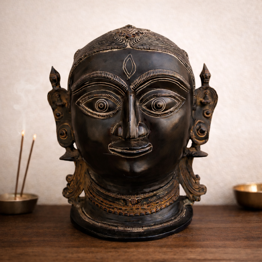 Handcrafted Bronze Parvati Face Sculpture – Divine Wall & Table Decor | Thar Arts & Furniture