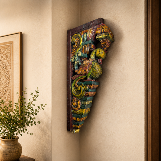 18 Inch Hand-Carved Painted Wooden Bracket – Handcrafted Wall Bracket Shelf
