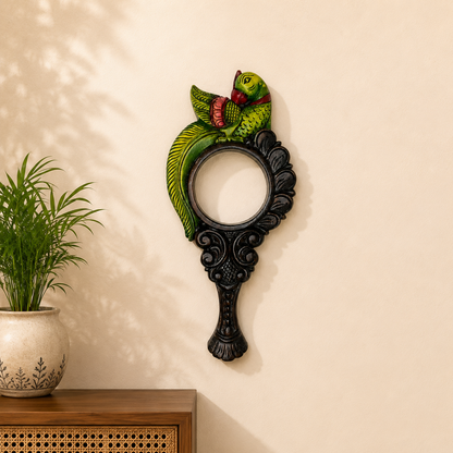 Parrot Mirror Frame – Hand-Carved Wooden Wall Mirror