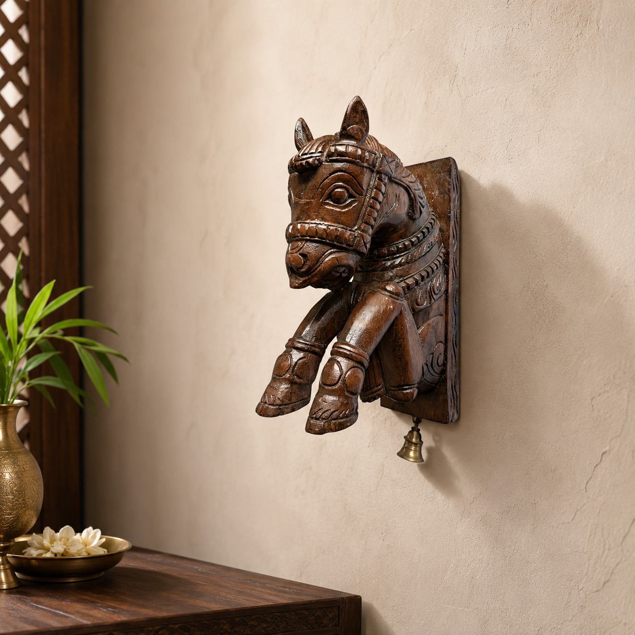 12 Inch Wooden Horse Wall Bracket – Hand-Carved Decorative Bracket