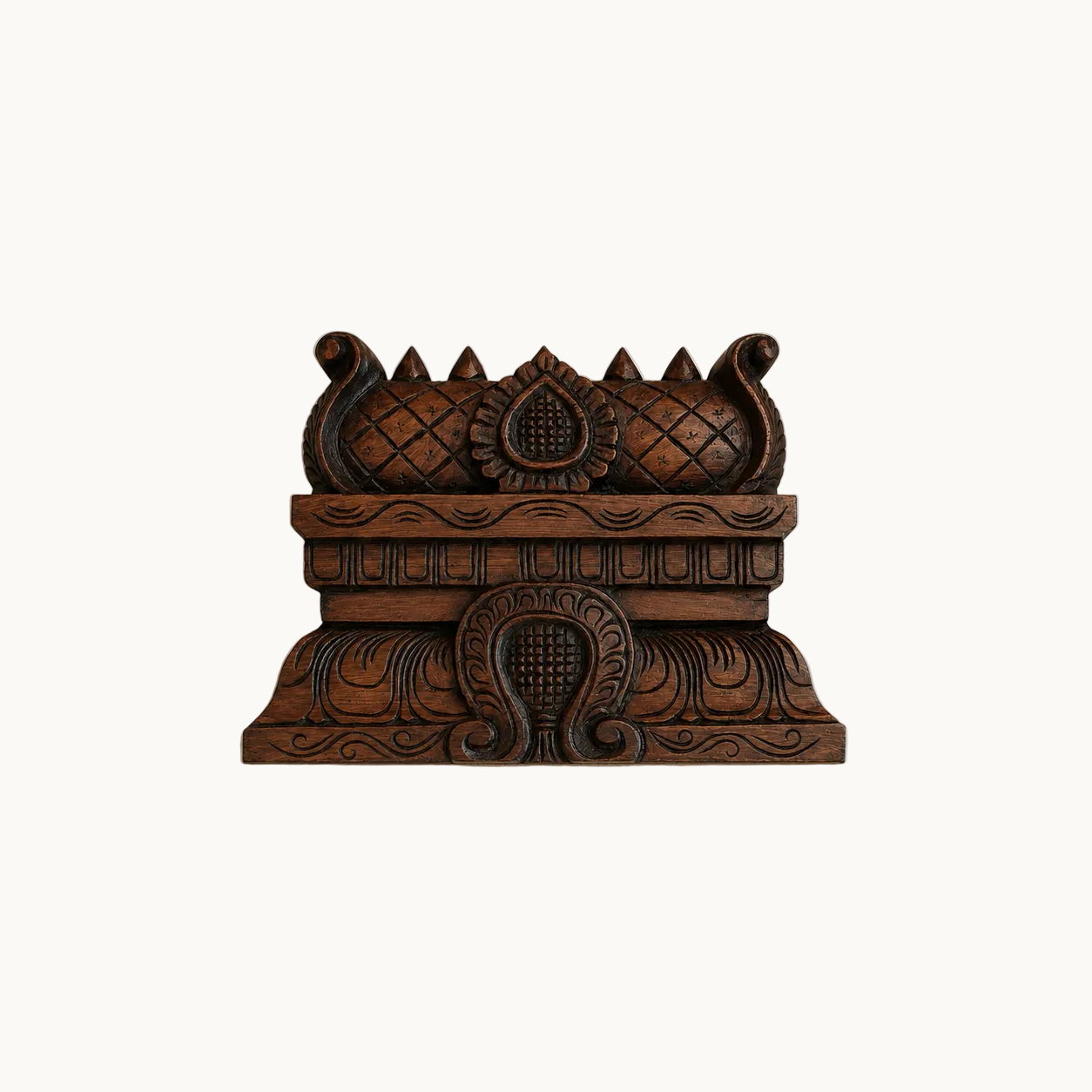 Hand-Carved Gopuram Wooden Wall Panel | Temple Wood Décor