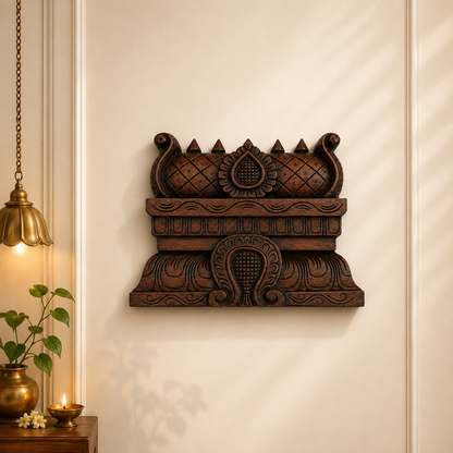 Hand-Carved Gopuram Wooden Wall Panel | Temple Wood Décor