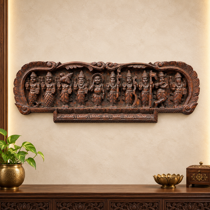 Dasavatharam Wooden Wall Hanging Panel – Vagai Wood Carving