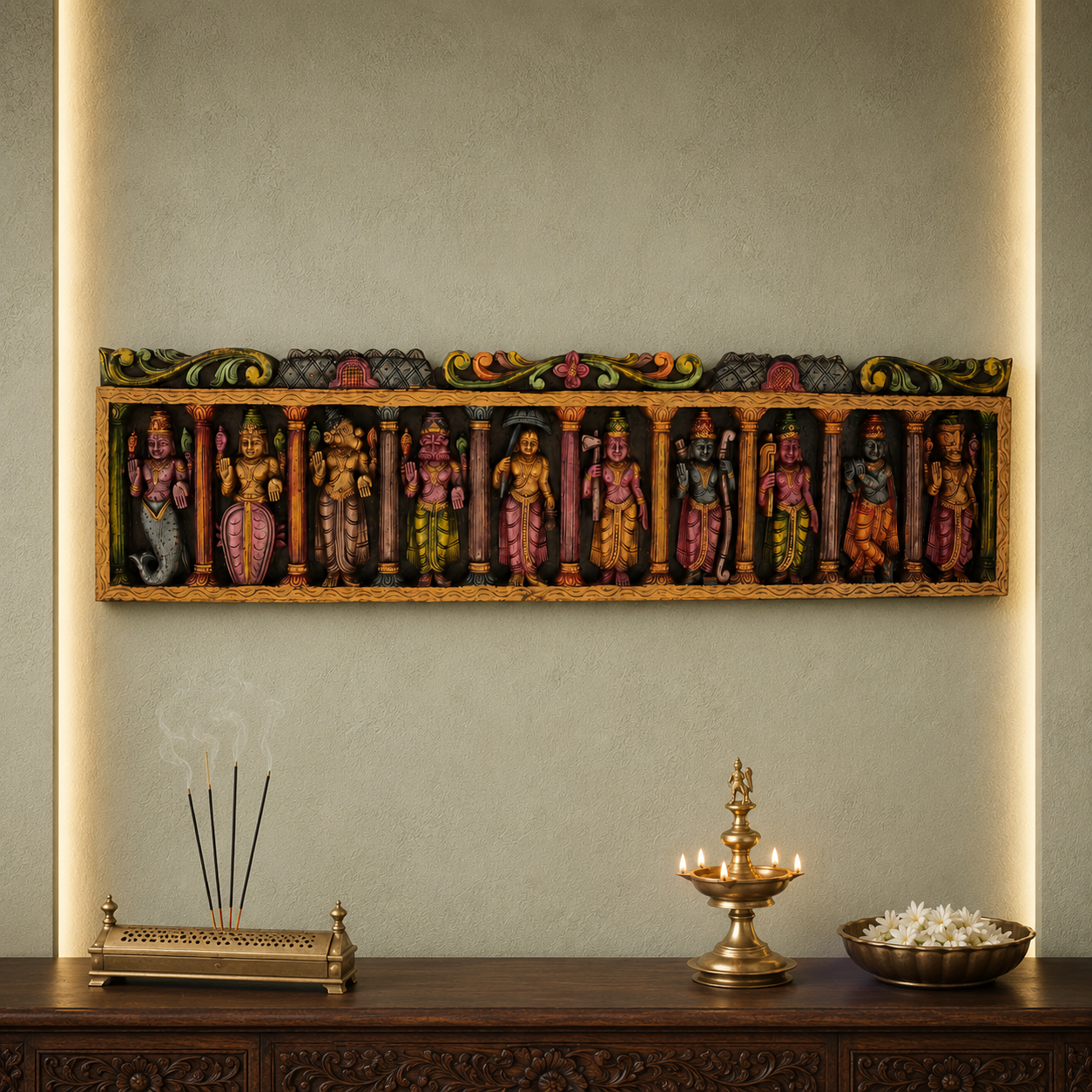 Dasavatharam Wooden Panel – Vagai Wood Wall Hanging