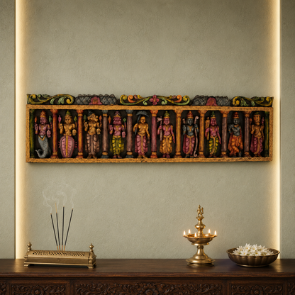 Dasavatharam Wooden Panel – Vagai Wood Wall Hanging