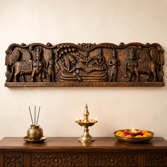 Vishnu Wooden Panel with Kamdenhu – Hand-Carved Wall Decor