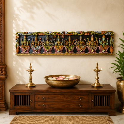 Painted Asthalakshmi Wooden Panel – Handcrafted Multicolour Wall Decor