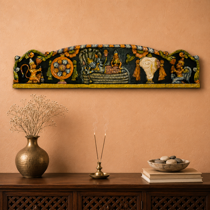 Painted Vishnu Wooden Panel – Handcrafted Multicolour Wall Decor