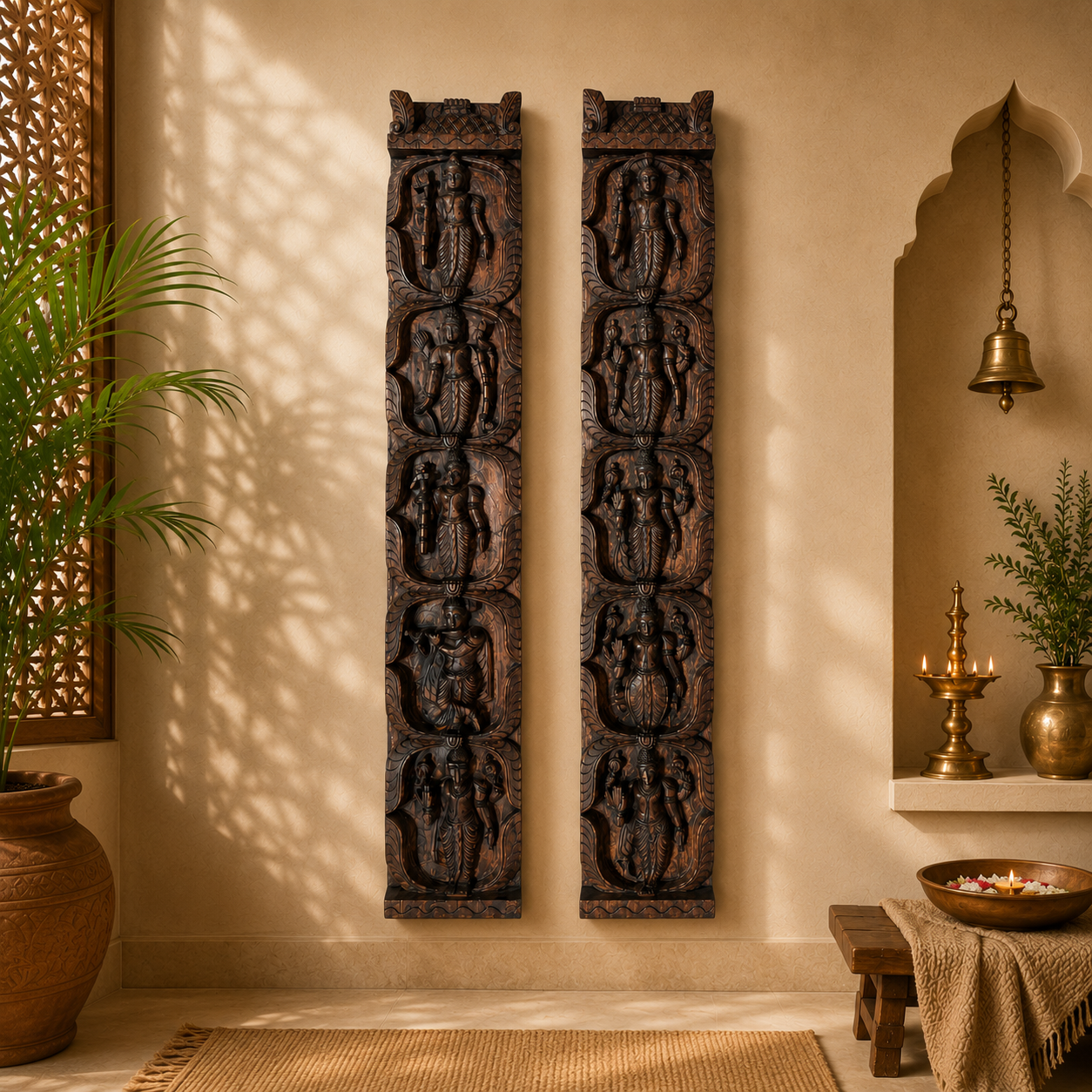 Dasavatar Vertical Wooden Panel – Hand-Carved Wall Decor