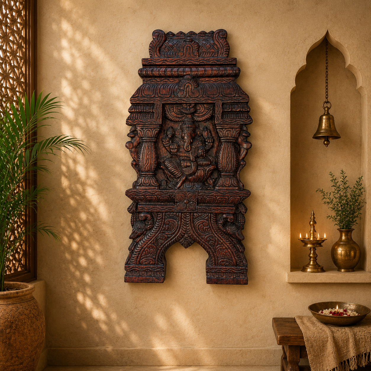 Ganesha Temple Panel – Wooden Ganesha Kavadi Wall Hanging