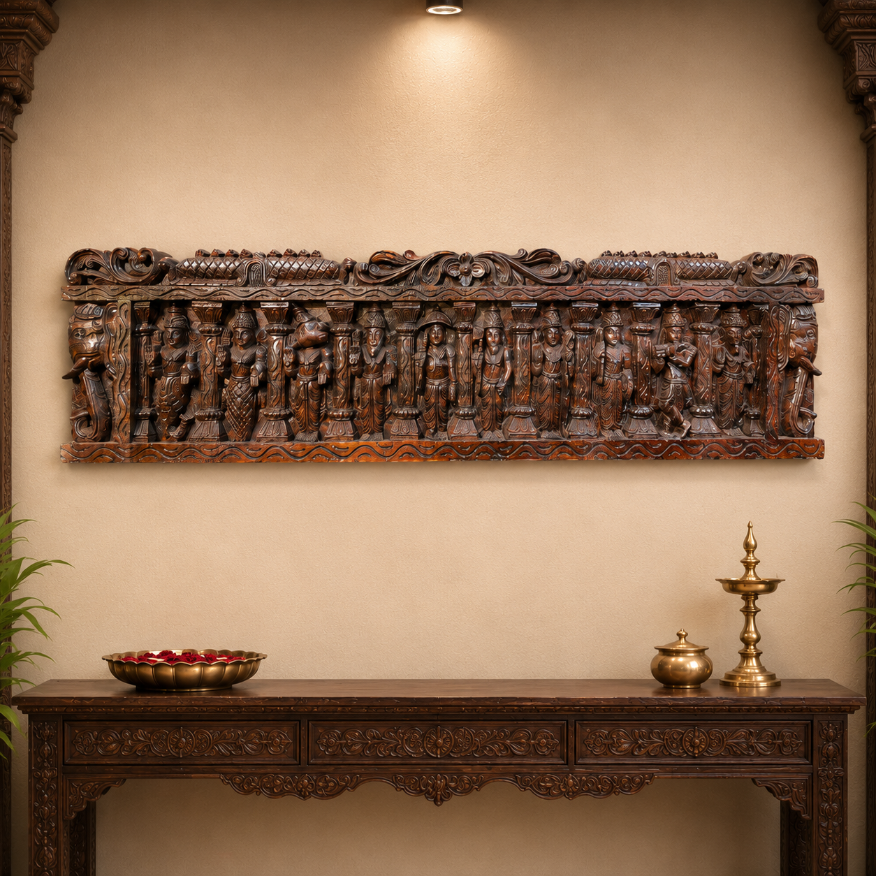Dasavathara Wooden Wall Hanging Panel – Vagai Wood Carving