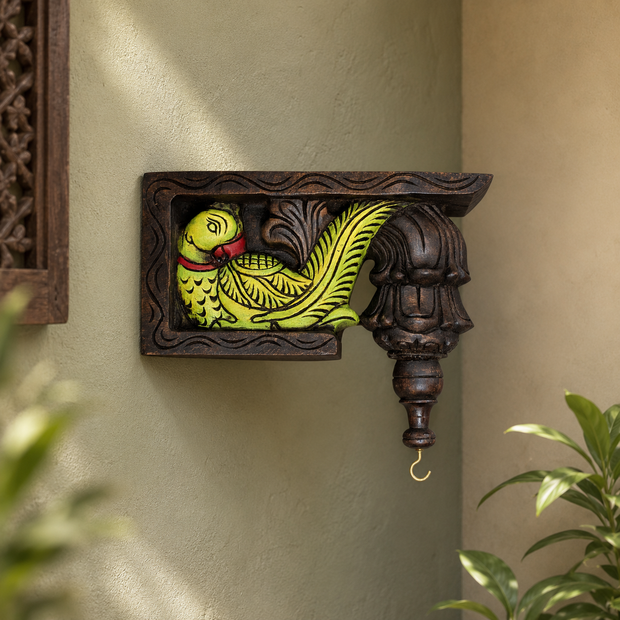 9″ Wooden Painted Bracket – Hand-Carved Multicolour Wall Support