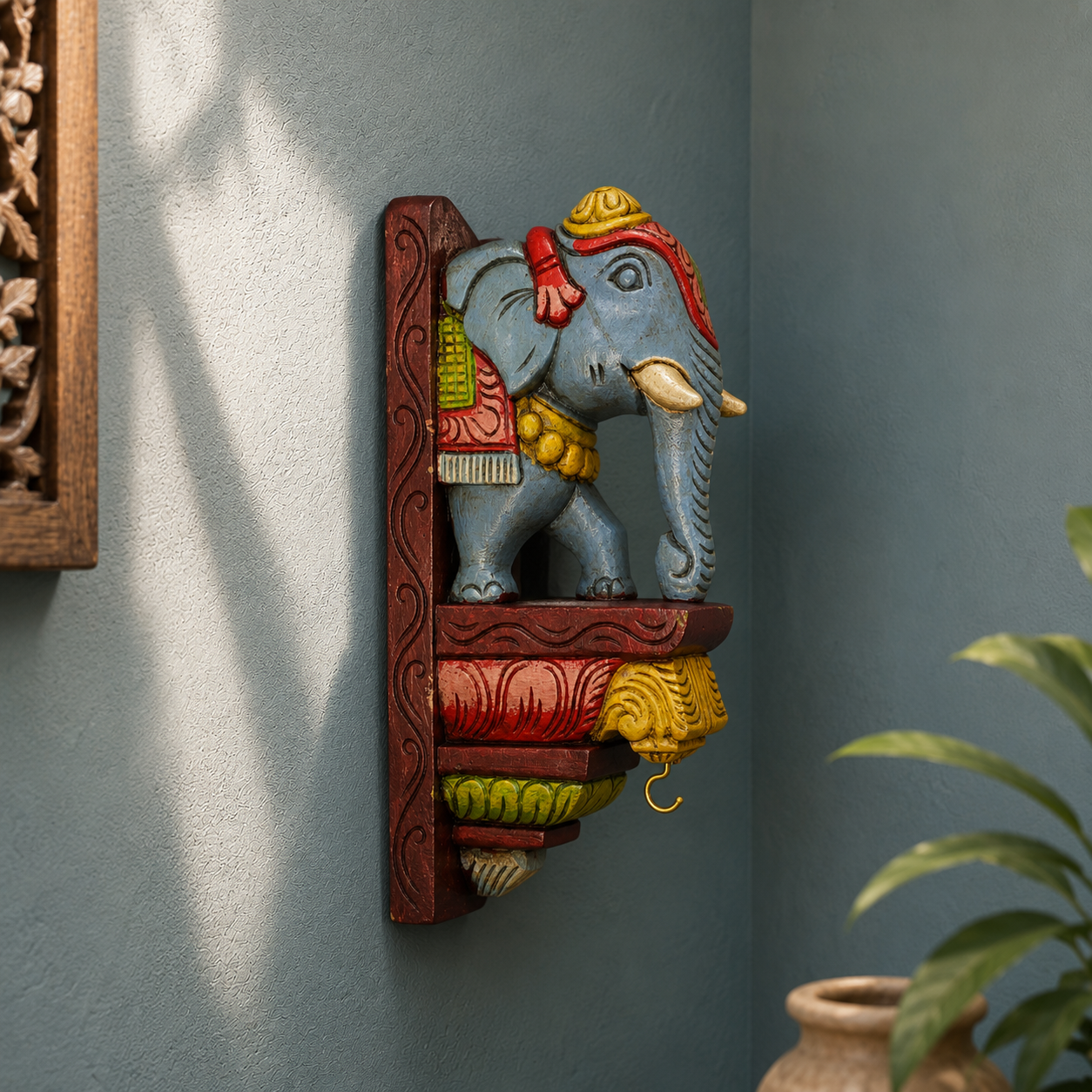 12″ Painted Wooden Bracket – Handcrafted Decorative Wall Shelf