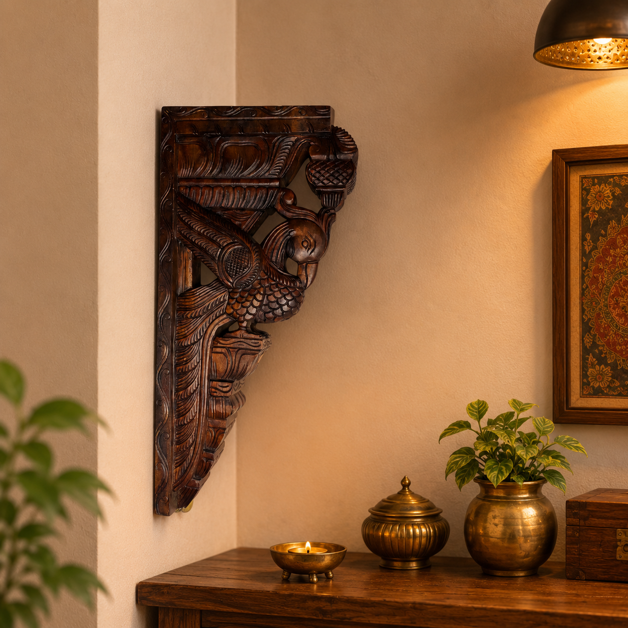 24″ Parrot Wooden Bracket – Hand-Carved Decorative Wall Shelf