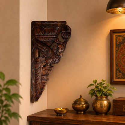 24″ Parrot Wooden Bracket – Hand-Carved Decorative Wall Shelf