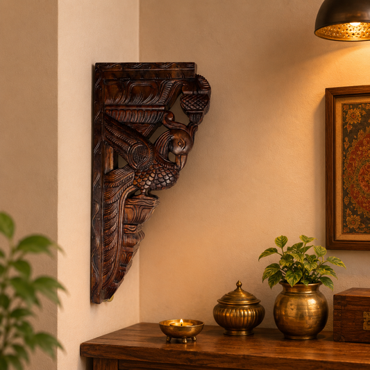 24″ Parrot Wooden Bracket – Hand-Carved Decorative Wall Shelf