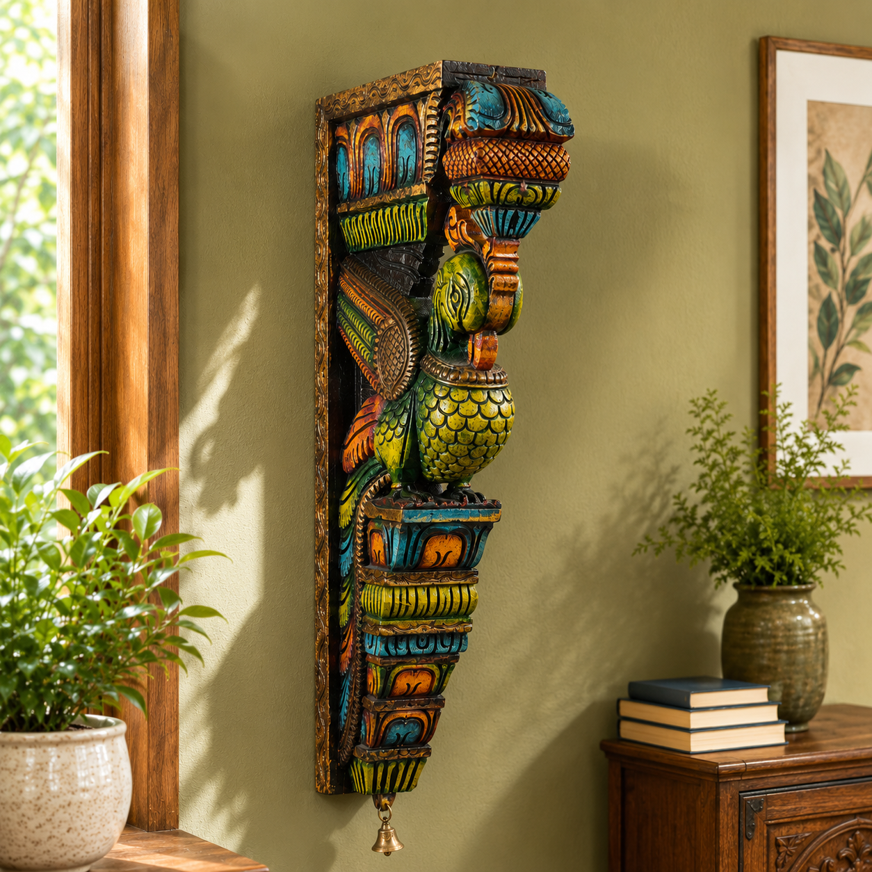 18″ Parrot Wooden Bracket – Hand-Carved Decorative Wall Shelf
