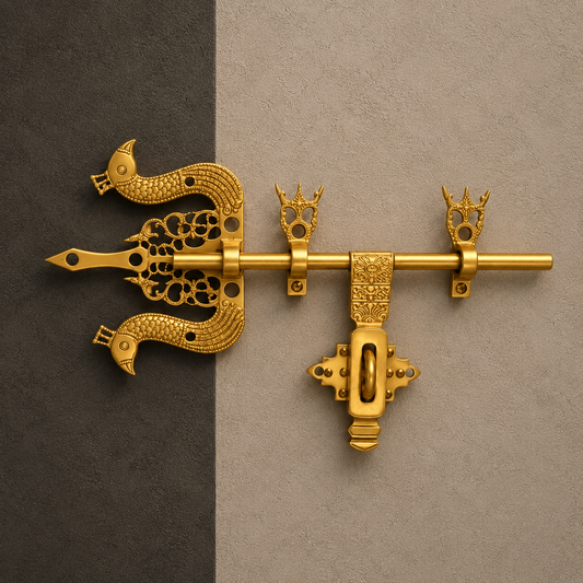 Brass Trishul Door Handle – Traditional Spiritual Door Hardware