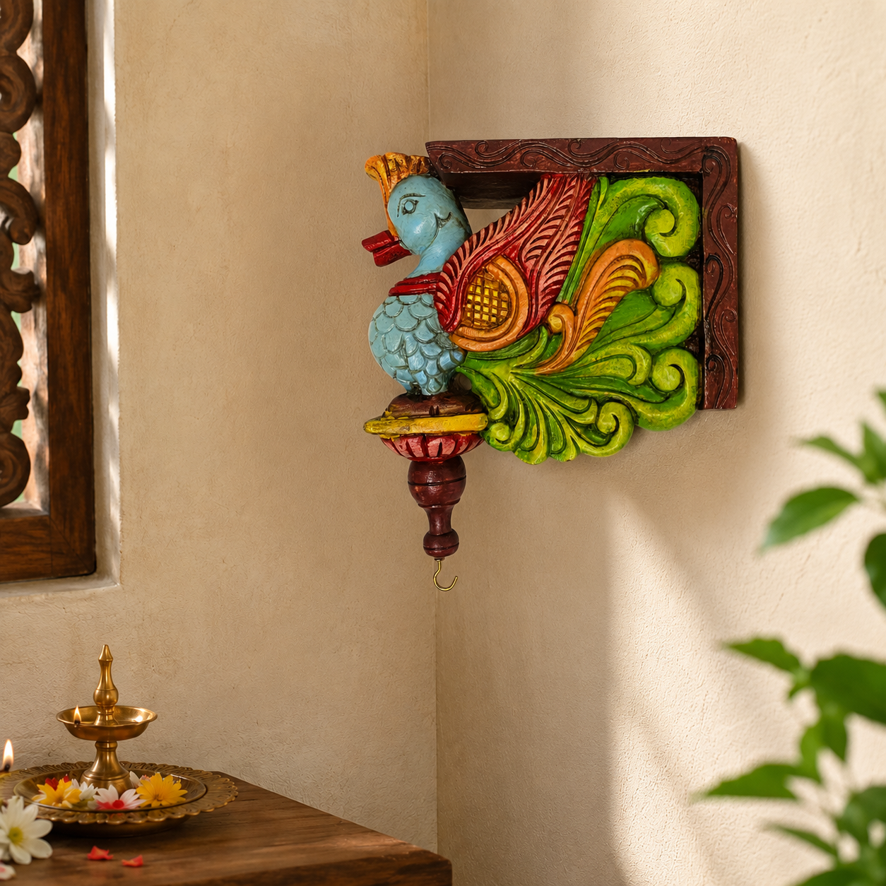 9″ Wooden Painted Bracket – Hand-Carved Multicolour Wall Support