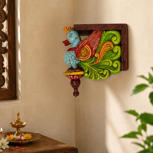9″ Wooden Painted Bracket – Hand-Carved Multicolour Wall Support