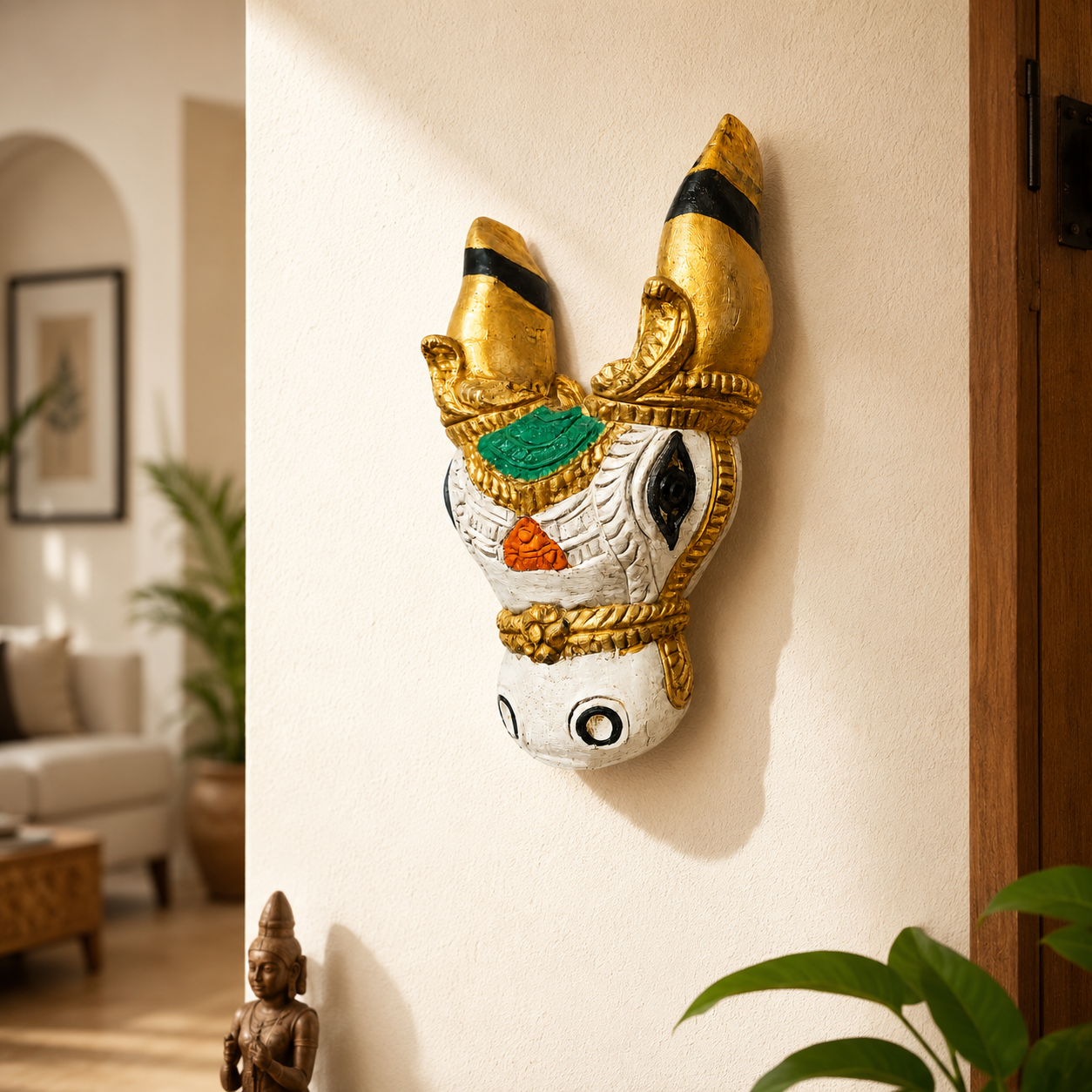 Neel Nandi Mukha Mask – Handcrafted Tribal Guardian Wall Art