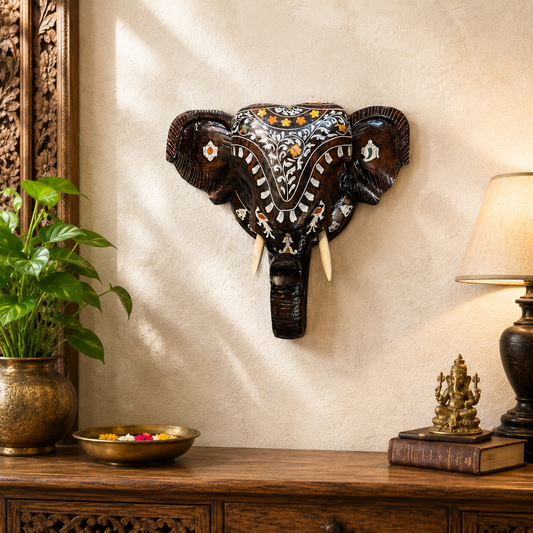 Rosewood Hand-Painted Mysuru Elephant Wall Decor – Traditional Indian Art